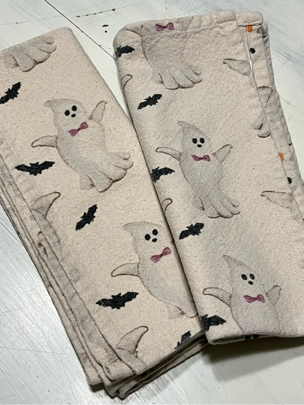 Mud Pie Halloween Ghosts & Bats Kitchen Dish Towels Minimalist Set of 2